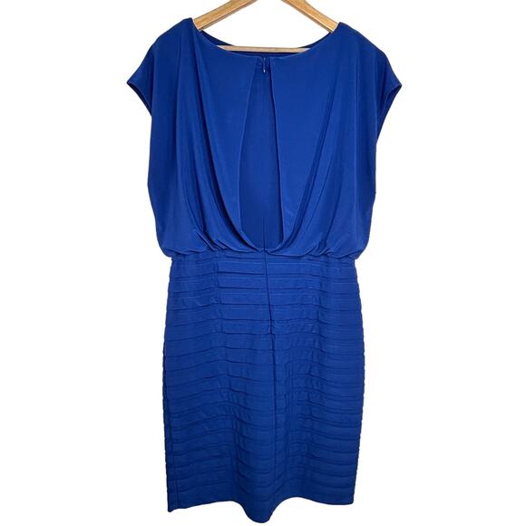 Adrianna Papell Blouson Dress Navy Size 10 Navy Short Sleeve Banded Knit - Picture 3 of 6